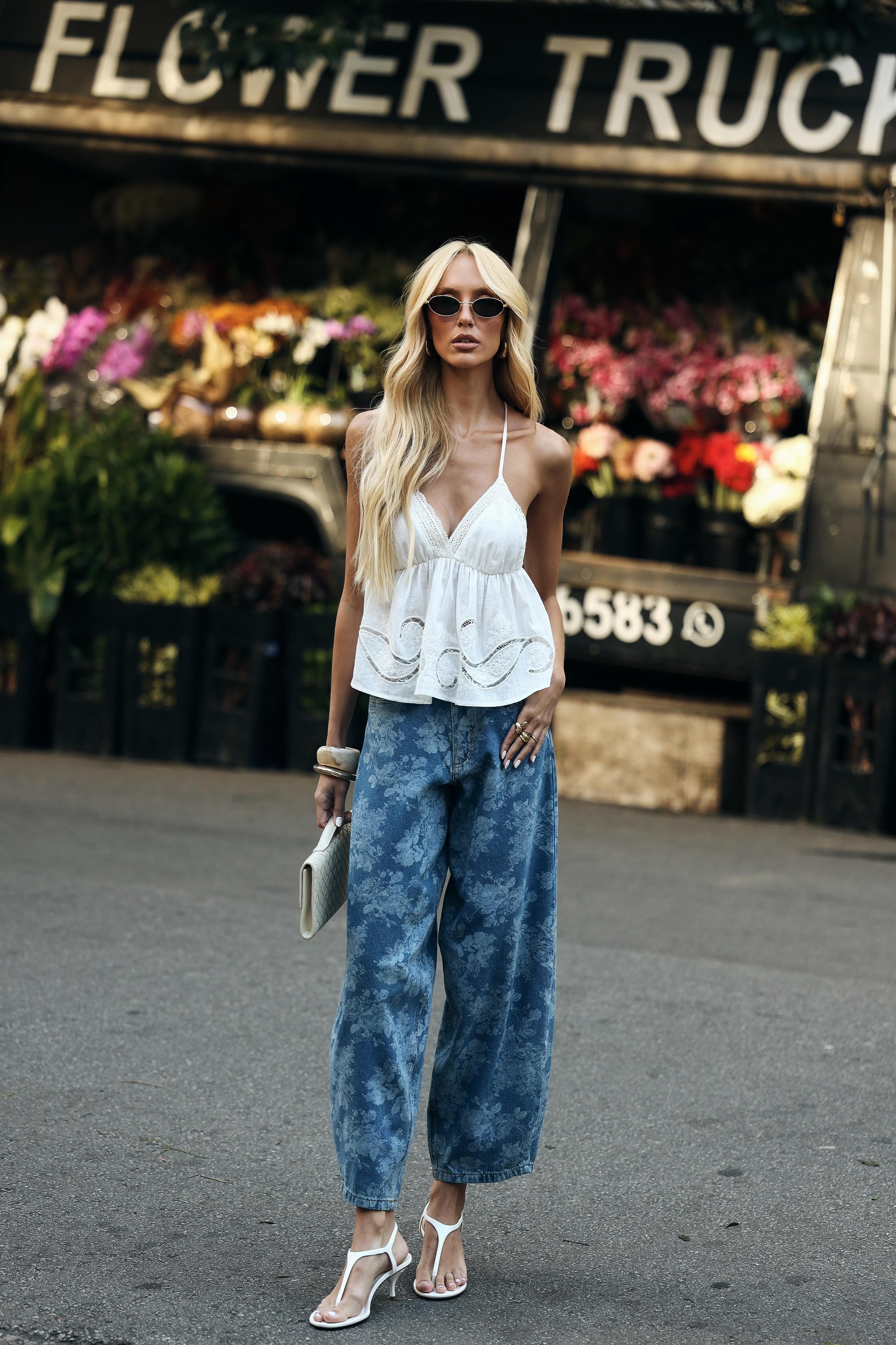CALÇA JEANS FLORAL
