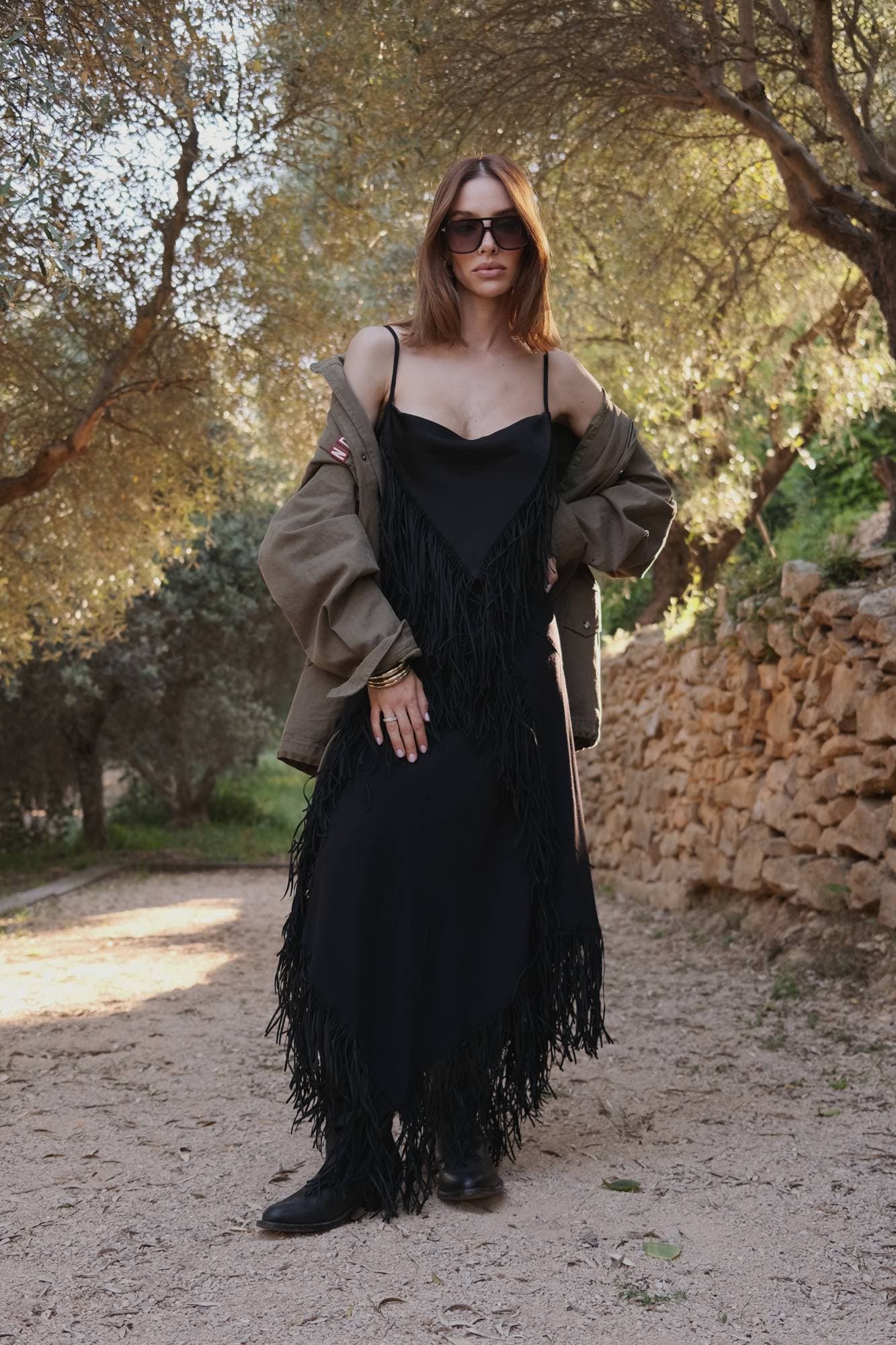 VESTIDO FRANJAS  CREPE