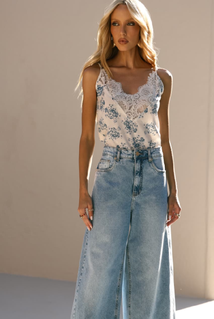 CALÇA JEANS WIDE PALAZZO