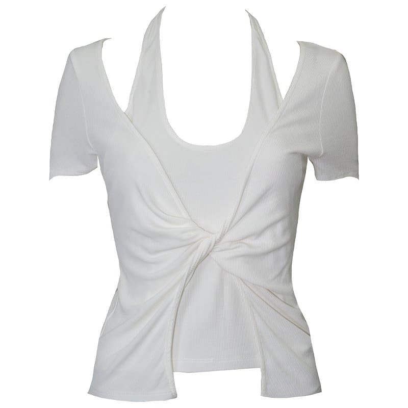 Blusa de Malha Canelada com Nó Frontal