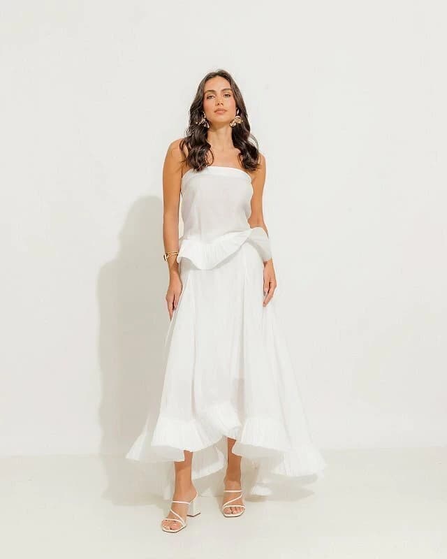 CONJUNTO SAIA E BLUSA SEM ALÇA COM BABADOS MONIQUE 