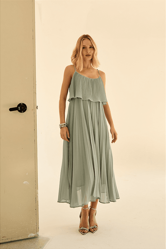 Vestido Midi Blusado com Franzido