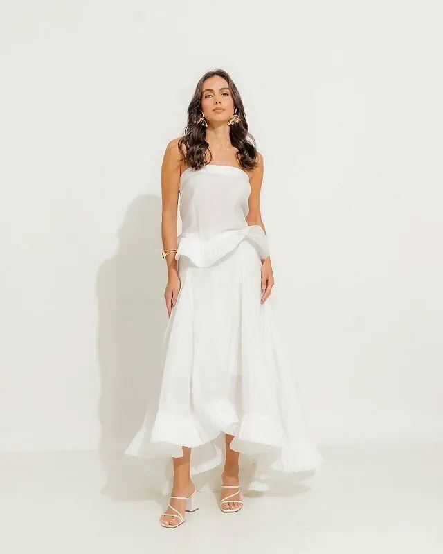 CONJUNTO SAIA E BLUSA SEM ALÇA COM BABADOS MONIQUE